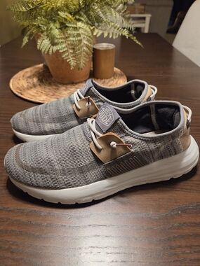 HEYDUDE Sirocco Men's 10 Grey Mix Knit Slip On Sneakers Loafers Lightweight